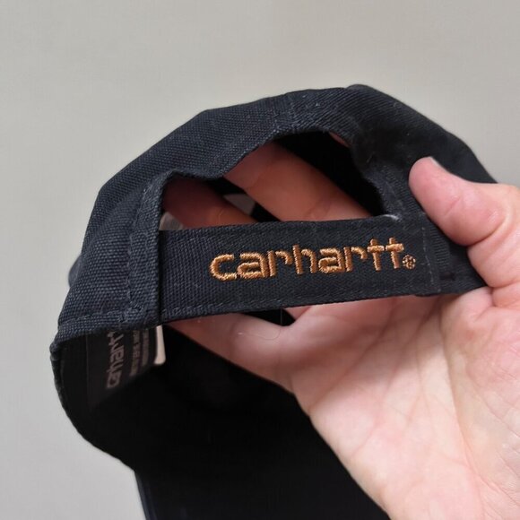 Carhartt Black Canvas Cap With Leather Patch Adjustable Strap One Size Fits All - Picture 4 of 4